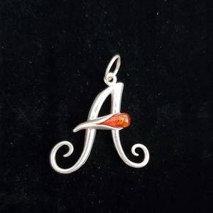 Sterling Silver Amber A Monogram Name Pendant